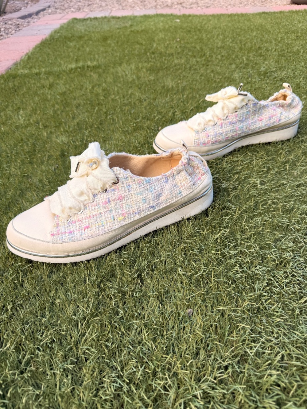 Ron White Sneakers, leather & Tweed, Made in Italy, Size 9.5